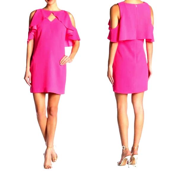 Trina Turk Women's 2 Bright Pink Mini Off Shoulder Formal Classy Dress - Picture 1 of 14